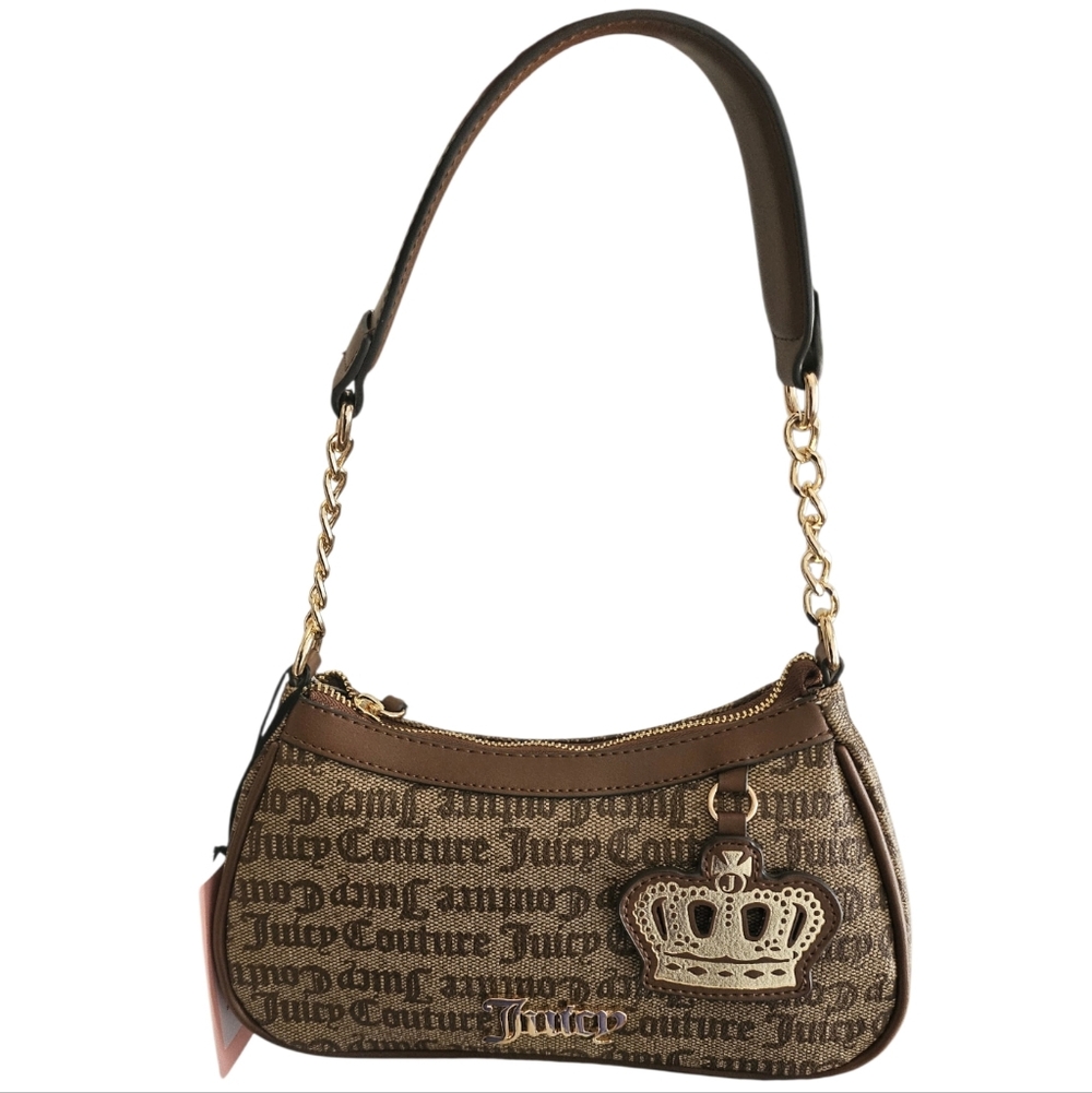 Juicy Couture Tan and Brown Shoulder Bag with Crown